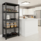 ZEUKMXOO 70″ 5-Tier Plastic Shelving Unit Heavy Duty Shelf , Black Storage Rack Freestanding Garage Storage Shelves for Closet, Pantry, Basement