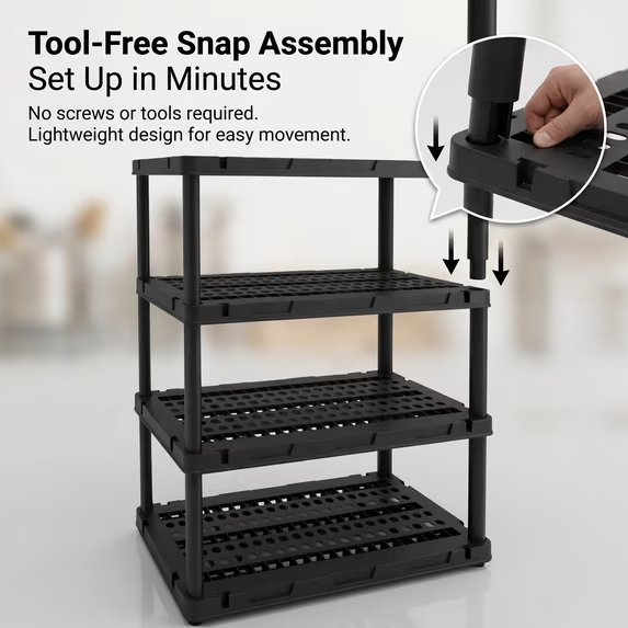 ZEUKMXOO Heavy Duty Rustproof Plastic Shelving Unit, 5-Tier Waterproof Storage Rack, 72.44" Adjustable Utility Shelves for Garage, Basement, Kitchen & Bathroom
