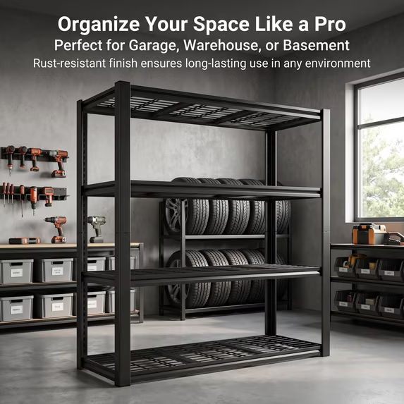 ZEUKMXOO 40"W 4-Tier Wire Shelving Unit, Adjustable Heavy Duty Garage Storage Rack, Powder Coated Wire Shelves for Basement, Industrial, Warehouse, Kitchen