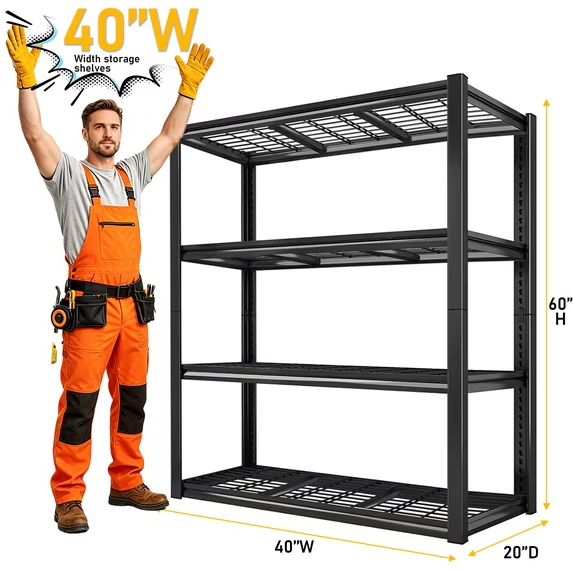 ZEUKMXOO 40"W 4-Tier Wire Shelving Unit, Adjustable Heavy Duty Garage Storage Rack, Powder Coated Wire Shelves for Basement, Industrial, Warehouse, Kitchen