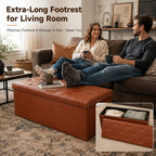 Nnovaroom-Brown Faux Leather Storage Ottoman Bench with Hidden Storage