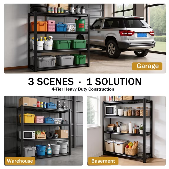 ZEUKMXOO 40"W 4-Tier Wire Shelving Unit, Adjustable Heavy Duty Garage Storage Rack, Powder Coated Wire Shelves for Basement, Industrial, Warehouse, Kitchen