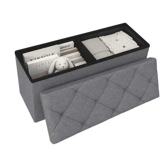 ZEUKMXOO 43" Folding Storage Ottoman Bench with Thicker Seat, Ottoman Foot Rest & Storage Chest, for Bedroom Living Room Entryway, Storage for Blankets, Support 400lb Capacity, Grey