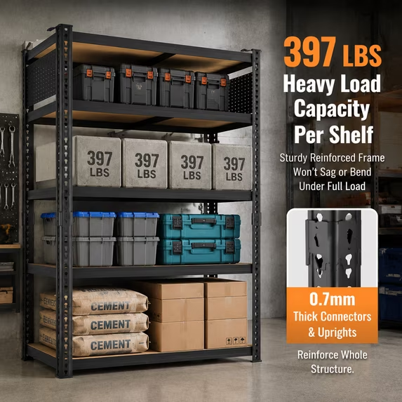 ZEUKMXOO 78"H Heavy Duty Storage Shelves, 5-Tier Adjustable Garage Shelving Unit with Dual-Sided Pegboard, Industrial Metal Rack for Warehouse, Basement, Kitchen & Pantry Organization