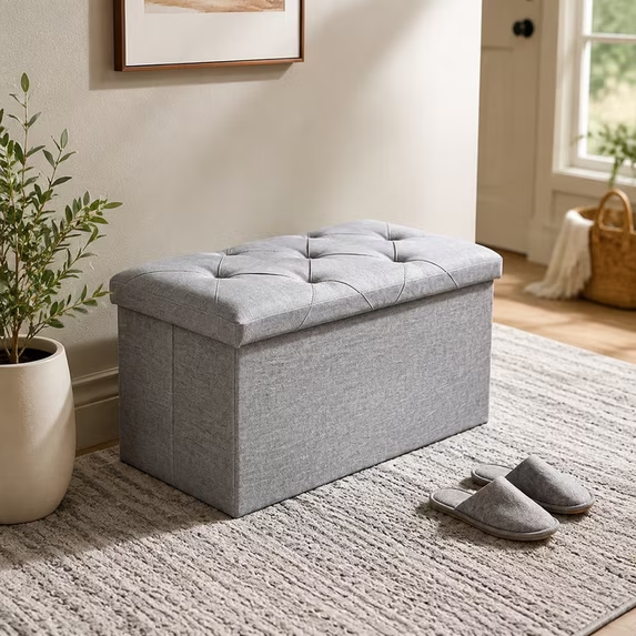 ZEUKMXOO Storage Ottoman Bench, Entryway Shoe Bench with Cushion, Ottoman with Storage for Living Room, 30"x15"x15" Grey Bedroom Bench