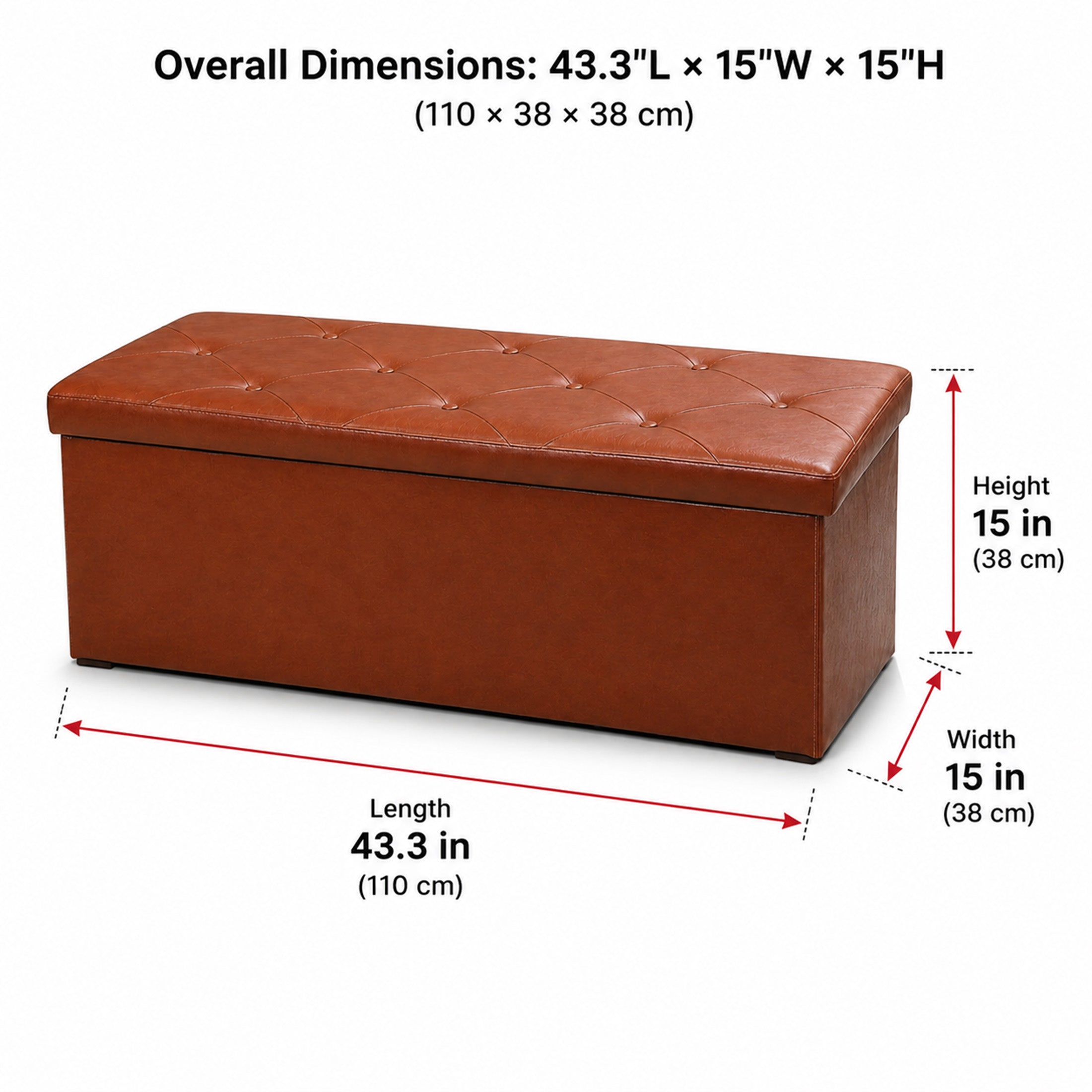 Nnovaroom-Brown Faux Leather Storage Ottoman Bench with Hidden Storage