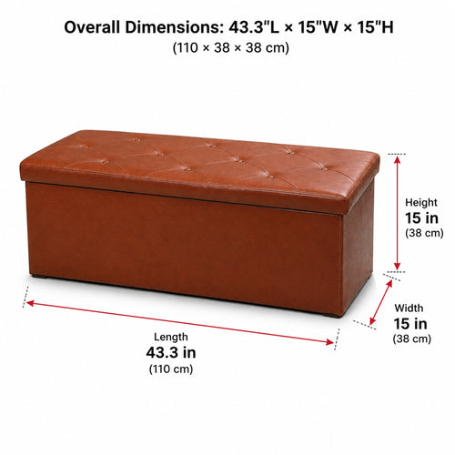 Nnovaroom-Brown Faux Leather Storage Ottoman Bench with Hidden Storage