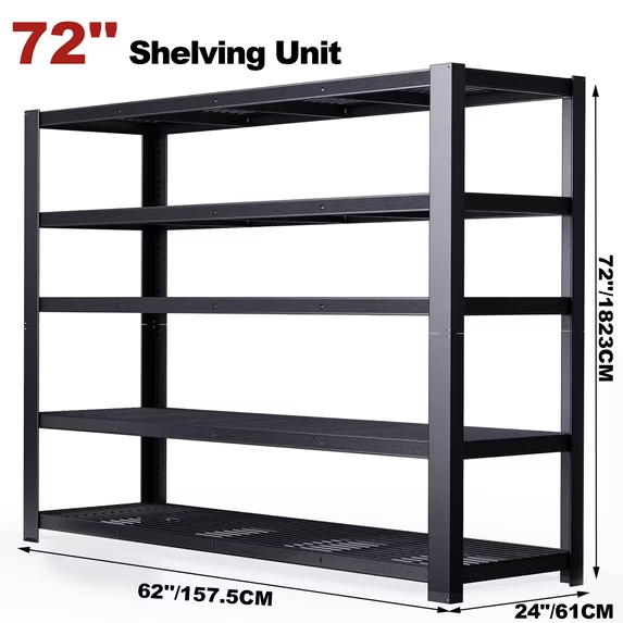 ZEUKMXOO 72"H*62"W*24"D Garage Shelving Unit, Metal Heavy Duty Storage Shelves, 5-Tier Adjustable 3500Lbs Industrial Utility Rack Shelf for Basement, Warehouse, Store