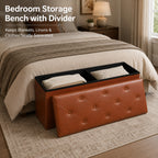 Nnovaroom-Brown Faux Leather Storage Ottoman Bench with Hidden Storage