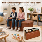 Nnovaroom-Brown Faux Leather Storage Ottoman Bench with Hidden Storage