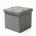 ZEUKMXOO 15" Small Storage Ottoman with Storage, Grey Ottoman Bench for Living Room, Bedroom, Entryway Space-Saving Ottomans with Storage Cube, Upholstered Foot Stool with Storage