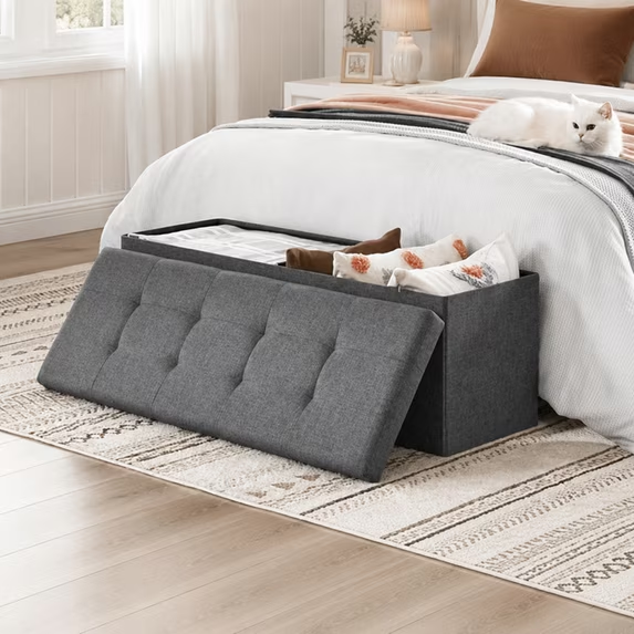 ZEUKMXOO 43" Folding Storage Ottoman Bench with Thicker Seat, Ottoman Foot Rest & Storage Chest, for Bedroom Living Room Entryway, Storage for Blankets, Support 400lb Capacity, Grey