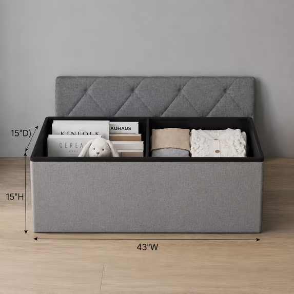 ZEUKMXOO 43" Folding Storage Ottoman Bench with Thicker Seat, Ottoman Foot Rest & Storage Chest, for Bedroom Living Room Entryway, Storage for Blankets, Support 400lb Capacity, Grey