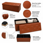 Nnovaroom-Brown Faux Leather Storage Ottoman Bench with Hidden Storage