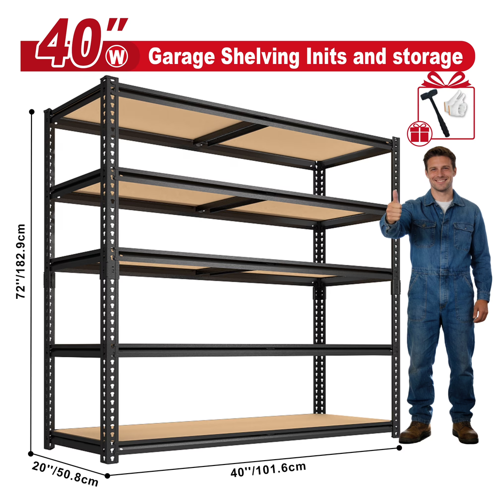 ZEUKMXOO 40"W Garage Shelving Unit, 5 Tier Heavy Duty Black Storage Shelves,Industrial Adjustable Shelves for Basment Warehouse Pantry Closet