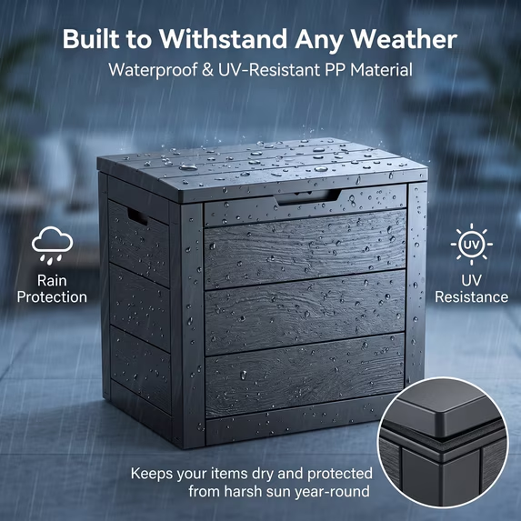 ZEUKMXOO 35 Gallon Waterproof Outdoor Deck Box, UV-Resistant Storage Chest for Patio Cushions, Pillows & Package Deliveries, All Weather for Garden, Porch and Indoor, Black