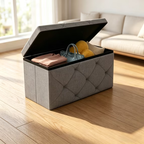 ZEUKMXOO Storage Ottoman Bench, Entryway Shoe Bench with Cushion, Ottoman with Storage for Living Room, 30"x15"x15" Grey Bedroom Bench