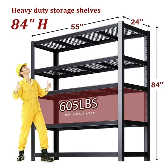 ZEUKMXOO 3025LBS Garage Shelving, 5 Tier Heavy Duty Shelves for Storage, Adjustable Metal Shelving for Warehouse Garage Basement Pantry, 55" W x 24" D x 84" H,Black