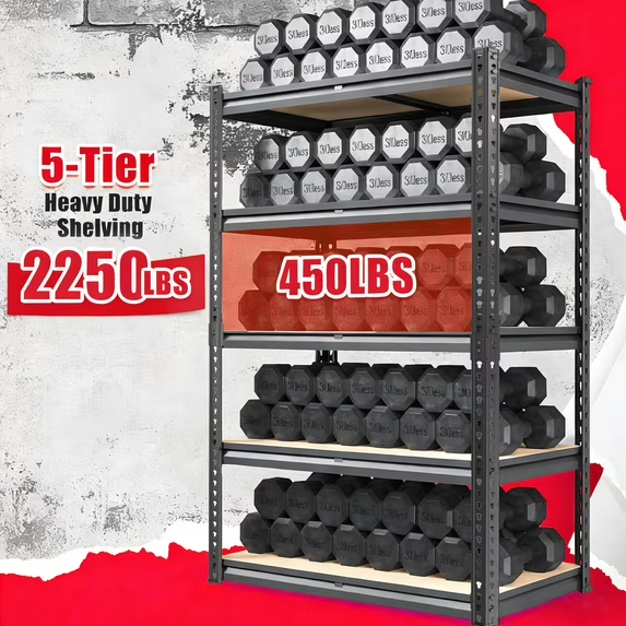 ZEUKMXOO 5 Tier Heavy Duty Shelving Unit , Adjustable Garage Storage Shelves for Organization, 2250LB Capacity Metal Rack for Garage, Closet, Pantry, Warehouse (60" H×28.5" W×11.8" D)