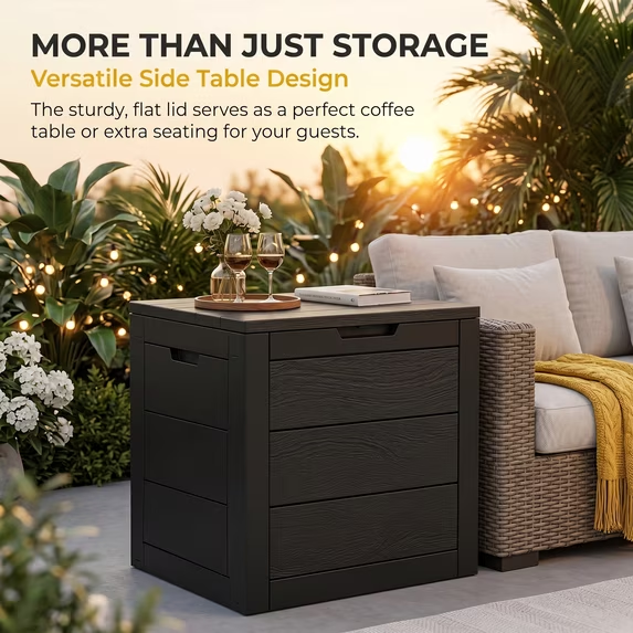 ZEUKMXOO 35 Gallon Waterproof Outdoor Deck Box, UV-Resistant Storage Chest for Patio Cushions, Pillows & Package Deliveries, All Weather for Garden, Porch and Indoor, Black