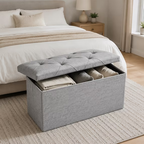 ZEUKMXOO Storage Ottoman Bench, Entryway Shoe Bench with Cushion, Ottoman with Storage for Living Room, 30"x15"x15" Grey Bedroom Bench