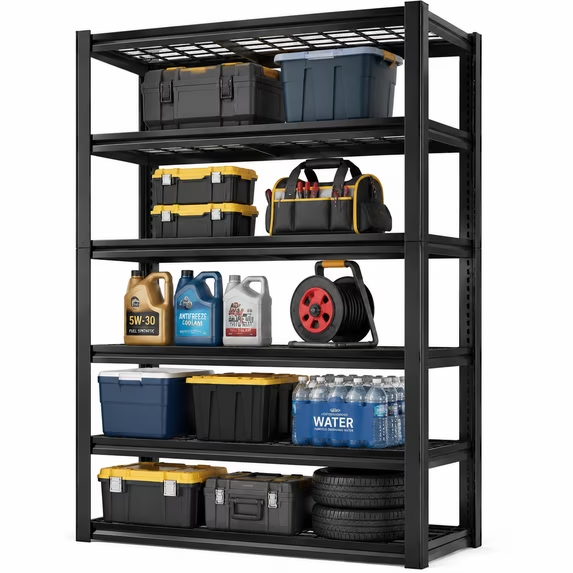 ZEUKMXOO 5-Tier Heavy Duty Garage Shelving, 72"Hx35.5"Wx15.8"D Adjustable Metal Wire Industrial Rack, Black Powder Coated Steel Storage Shelves for Warehouse Basement Pantry