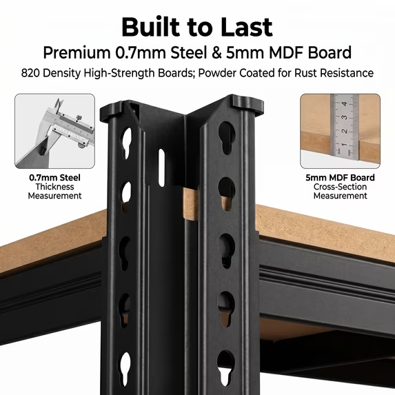 ZEUKMXOO 5-Tier Heavy Duty Metal Shelving Unit, Adjustable Shelf Rack, Freestanding Garage Storage Shelves for Closet, Basement, Kitchen Organization, 78″H x 40″W x 16″D