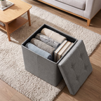 ZEUKMXOO 15" Small Storage Ottoman with Storage, Grey Ottoman Bench for Living Room, Bedroom, Entryway Space-Saving Ottomans with Storage Cube, Upholstered Foot Stool with Storage