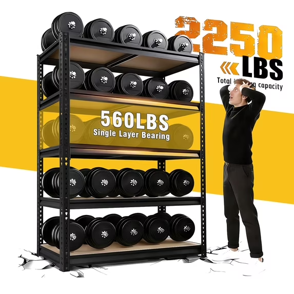 ZEUKMXOO 2250LBS Garage Shelving Unit, 5-Tier Adjustable Metal Storage Shelves, Heavy Duty Shelf Rack for Basement, Garage, Pantry, Warehouse, Kitchen （72" H*36" W*16" D）