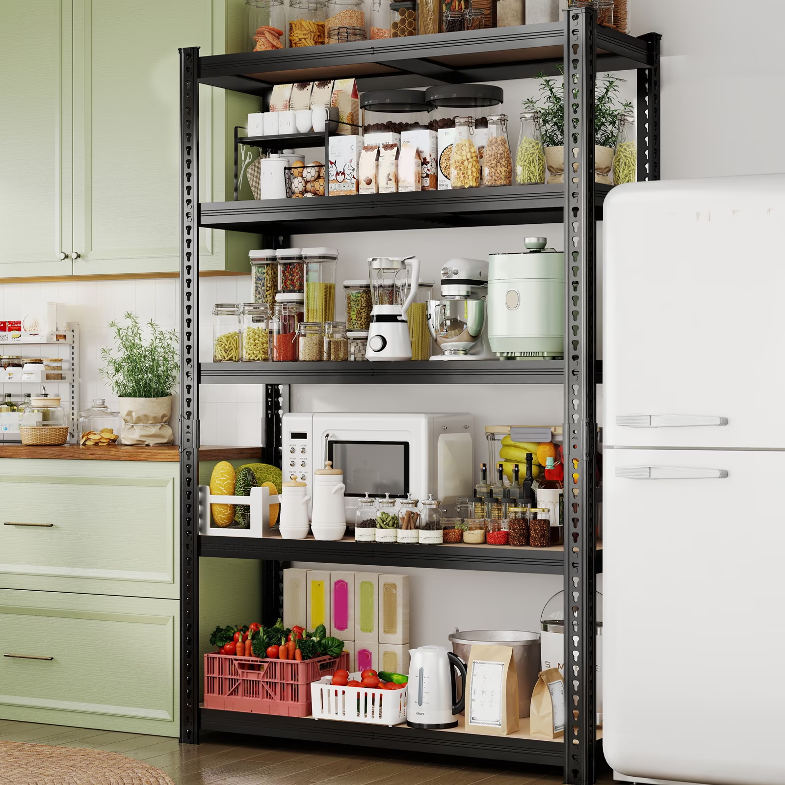 ZEUKMXOO 5-Tier Heavy Duty Metal Shelving Unit, Adjustable Shelf Rack, Freestanding Garage Storage Shelves for Closet, Basement, Kitchen Organization, 78″H x 40″W x 16″D