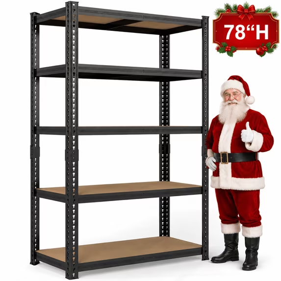 ZEUKMXOO 5-Tier Heavy Duty Metal Shelving Unit, Adjustable Shelf Rack, Freestanding Garage Storage Shelves for Closet, Basement, Kitchen Organization, 78″H x 40″W x 16″D