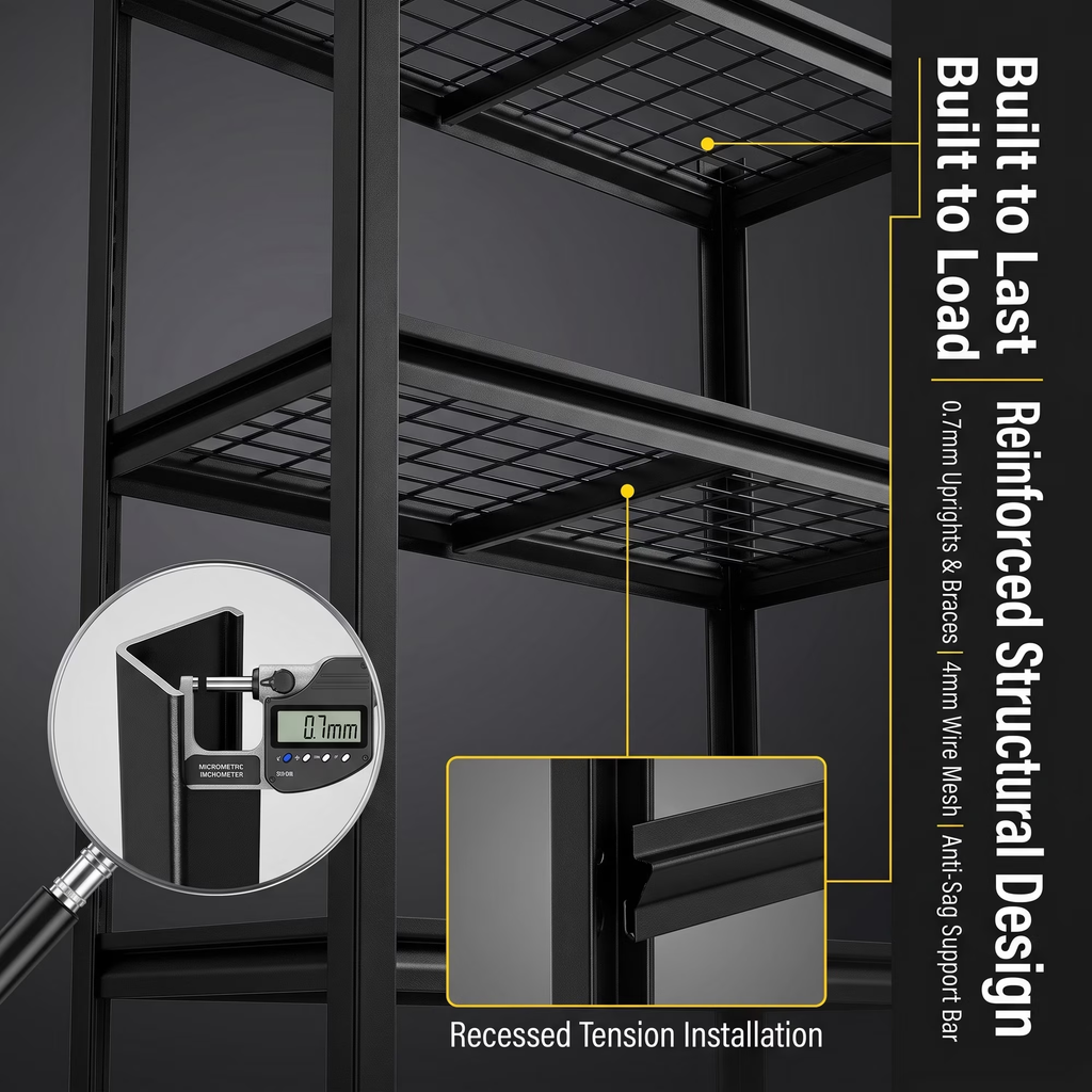 ZEUKMXOO 5-Tier Heavy Duty Garage Shelving, 72"Hx35.5"Wx15.8"D Adjustable Metal Wire Industrial Rack, Black Powder Coated Steel Storage Shelves for Warehouse Basement Pantry