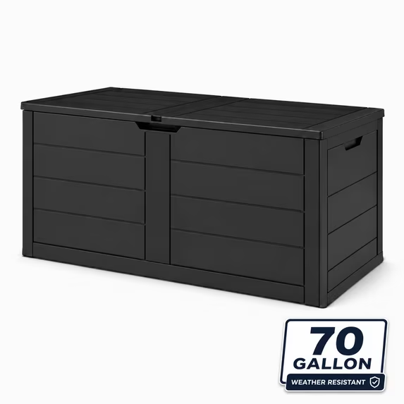 ZEUKMXOO 70 Gallon Deck Box - Waterproof Outdoor Patio Storage Box for Cushions, Pool Gear & Garden Tools, Black