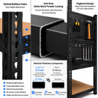 ZEUKMXOO 78"H Heavy Duty Storage Shelves, 5-Tier Adjustable Garage Shelving Unit with Dual-Sided Pegboard, Industrial Metal Rack for Warehouse, Basement, Kitchen & Pantry Organization