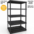 ZEUKMXOO Heavy Duty Rustproof Plastic Shelving Unit, 5-Tier Waterproof Storage Rack, 72.44" Adjustable Utility Shelves for Garage, Basement, Kitchen & Bathroom