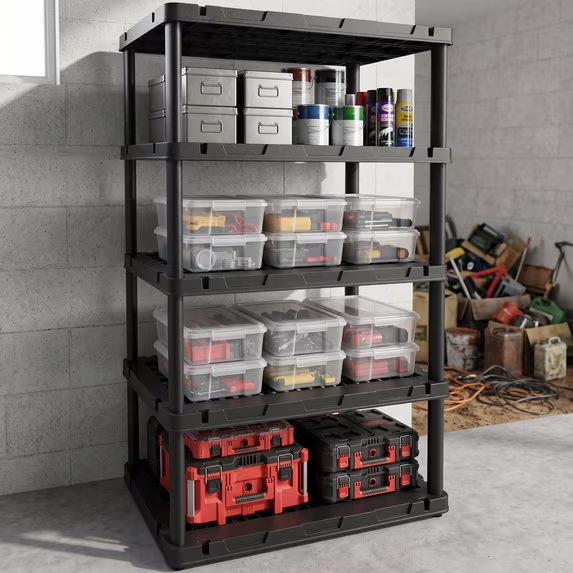 ZEUKMXOO Heavy Duty Rustproof Plastic Shelving Unit, 5-Tier Waterproof Storage Rack, 72.44" Adjustable Utility Shelves for Garage, Basement, Kitchen & Bathroom