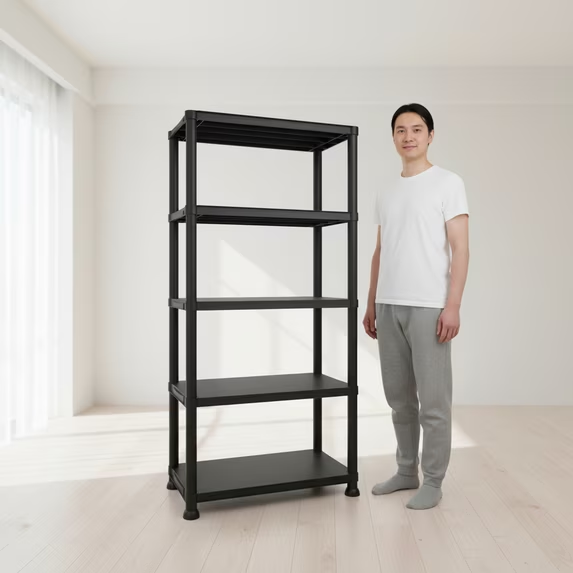 ZEUKMXOO 70″ 5-Tier Plastic Shelving Unit Heavy Duty Shelf , Black Storage Rack Freestanding Garage Storage Shelves for Closet, Pantry, Basement