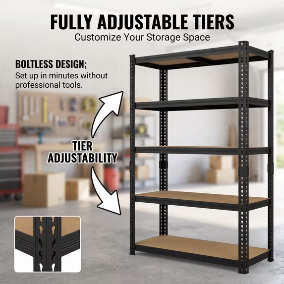 ZEUKMXOO 5-Tier Heavy Duty Metal Shelving Unit, Adjustable Shelf Rack, Freestanding Garage Storage Shelves for Closet, Basement, Kitchen Organization, 78″H x 40″W x 16″D