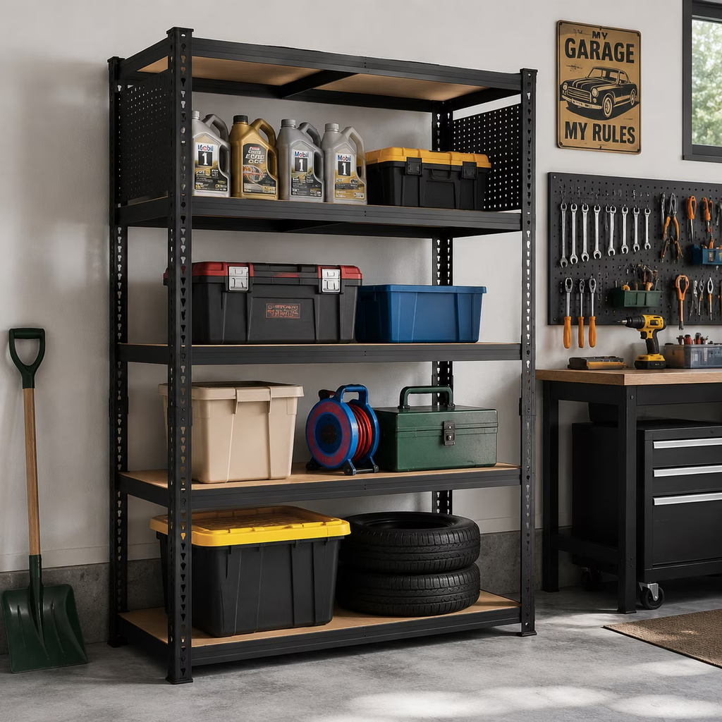 ZEUKMXOO 78"H Heavy Duty Storage Shelves, 5-Tier Adjustable Garage Shelving Unit with Dual-Sided Pegboard, Industrial Metal Rack for Warehouse, Basement, Kitchen & Pantry Organization