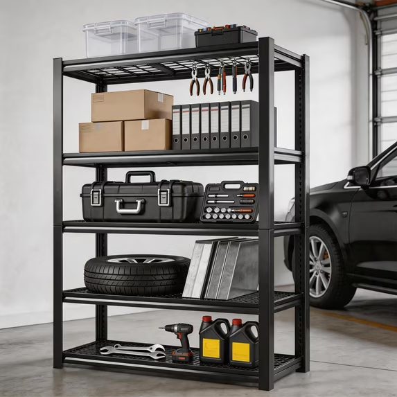 ZEUKMXOO 5-Tier Heavy Duty Garage Shelving, 72"Hx35.5"Wx15.8"D Adjustable Metal Wire Industrial Rack, Black Powder Coated Steel Storage Shelves for Warehouse Basement Pantry