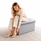 ZEUKMXOO Storage Ottoman Bench, Entryway Shoe Bench with Cushion, Ottoman with Storage for Living Room, 30"x15"x15" Grey Bedroom Bench
