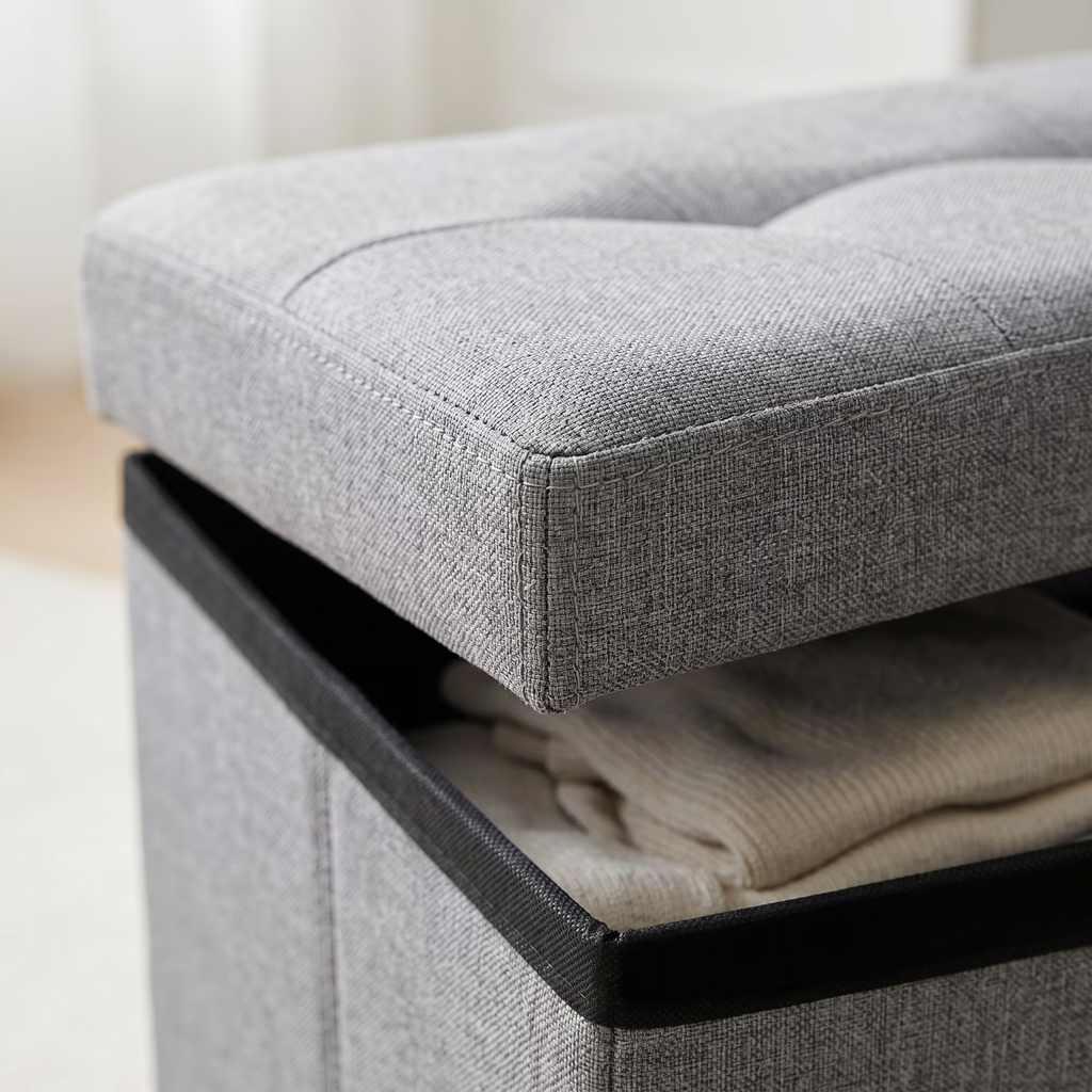 ZEUKMXOO 43" Folding Storage Ottoman Bench with Thicker Seat, Ottoman Foot Rest & Storage Chest, for Bedroom Living Room Entryway, Storage for Blankets, Support 400lb Capacity, Grey