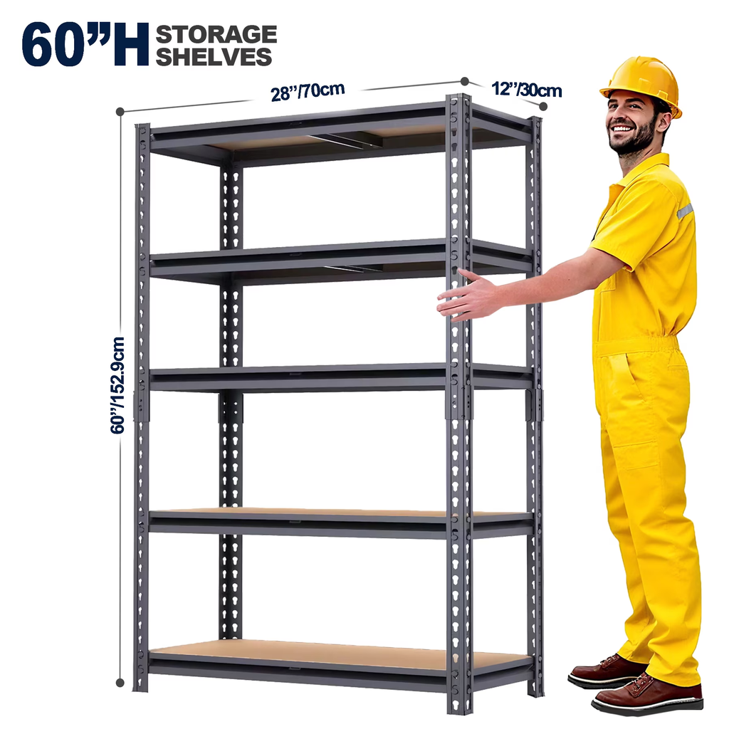 ZEUKMXOO 2400LBS Garage Shelving Unit, 60"H*27.5"W*11.8"D Adjustable Storage Shelves, 5-Tier Heavy Duty Shelf Rack for Basment, Garage, Pantry, Warehouse, Kitchen