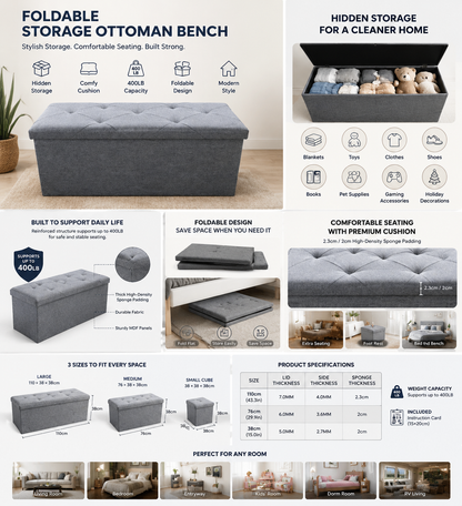 Foldable Storage Ottoman Bench — Style Meets Function
