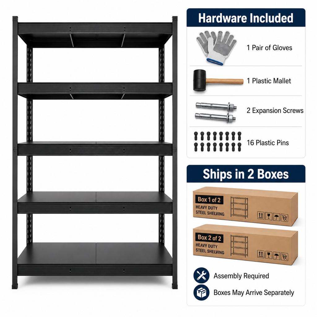 📦Turn Wasted Space Into Organized Storage----Heavy-Duty 5-Tier Metal Storage Rack