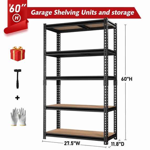 ZEUKMXOO 5 Tier Heavy Duty Shelving Unit , Adjustable Garage Storage Shelves for Organization, 2250LB Capacity Metal Rack for Garage, Closet, Pantry, Warehouse (60" H×28.5" W×11.8" D)