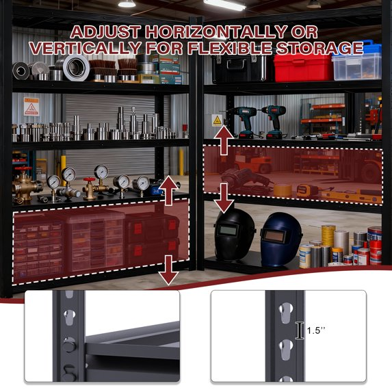 ZEUKMXOO 3025LBS Garage Shelving, 5 Tier Heavy Duty Shelves for Storage, Adjustable Metal Shelving for Warehouse Garage Basement Pantry, 55" W x 24" D x 84" H,Black