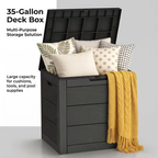 ZEUKMXOO 35 Gallon Waterproof Outdoor Deck Box, UV-Resistant Storage Chest for Patio Cushions, Pillows & Package Deliveries, All Weather for Garden, Porch and Indoor, Black