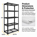 ZEUKMXOO 5-Tier Heavy Duty Garage Shelving, 72"Hx35.5"Wx15.8"D Adjustable Metal Wire Industrial Rack, Black Powder Coated Steel Storage Shelves for Warehouse Basement Pantry