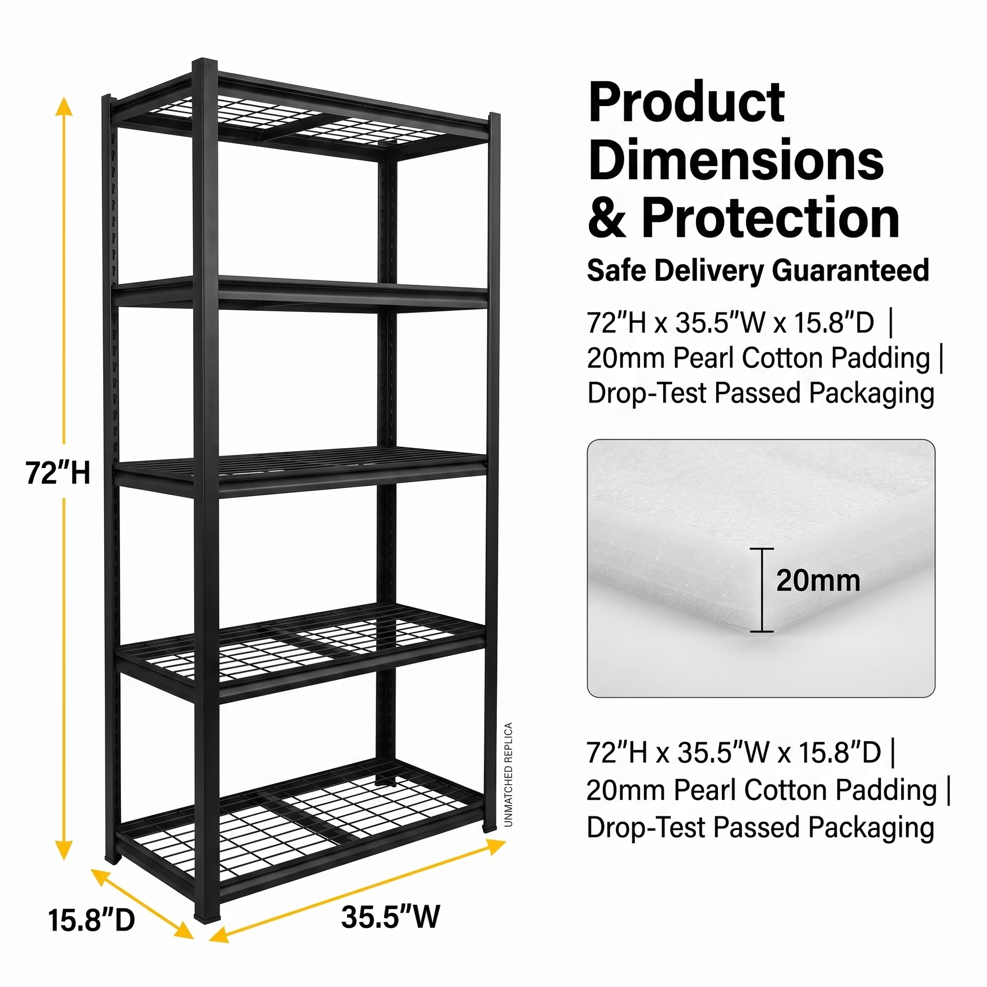 ZEUKMXOO 5-Tier Heavy Duty Garage Shelving, 72"Hx35.5"Wx15.8"D Adjustable Metal Wire Industrial Rack, Black Powder Coated Steel Storage Shelves for Warehouse Basement Pantry